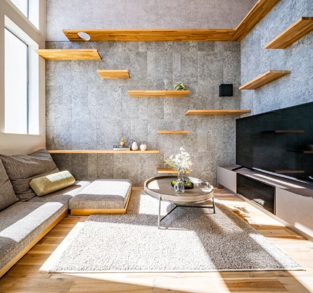 キャットステップとキャッとウォークのあるリビング